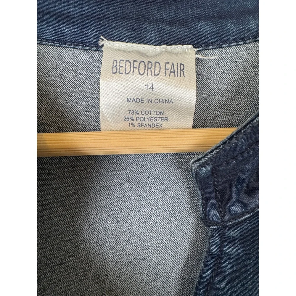 Vintage y2k Bedford Fair Dark Wash Denim Dress Size 14 Belted Button Front - Picture 4 of 5